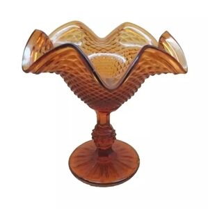 Vintage Amber Glass Compote Trinket- Candy Serving Dish MCM